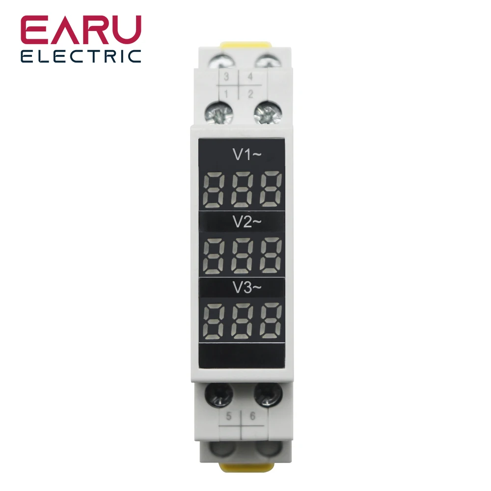 

Din Rail Mount Three Phase Ac 80-500V Mini Modular Volt Voltage Meter Voltmeter Gauge Indicator BV-3R LED Digital Display