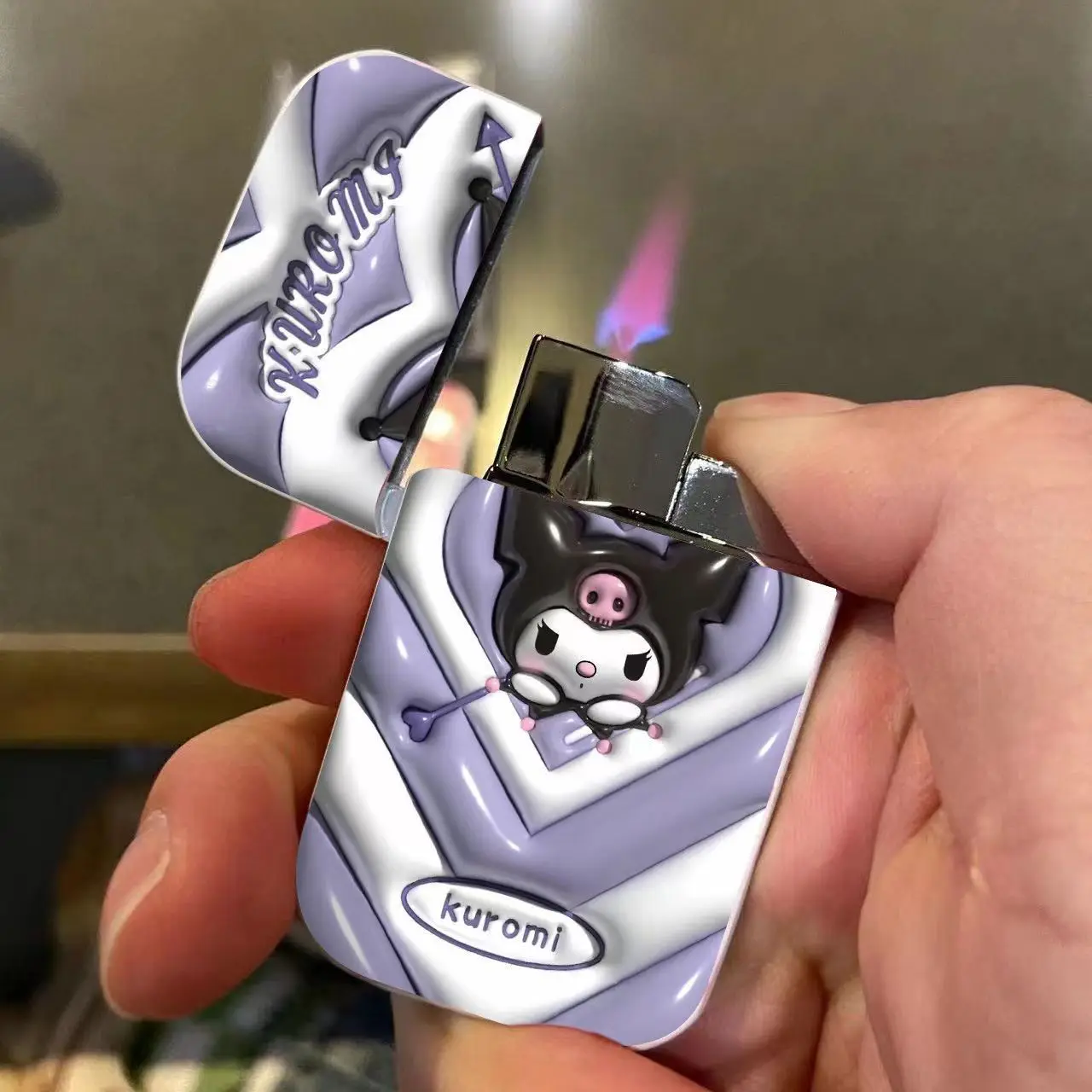 Windproof Lighter Sanrio family kawaii Hello Kitty cute Kulomi gas lighter cartoon Cinnamoroll creative pink flame ins for boyfriend girlfriend