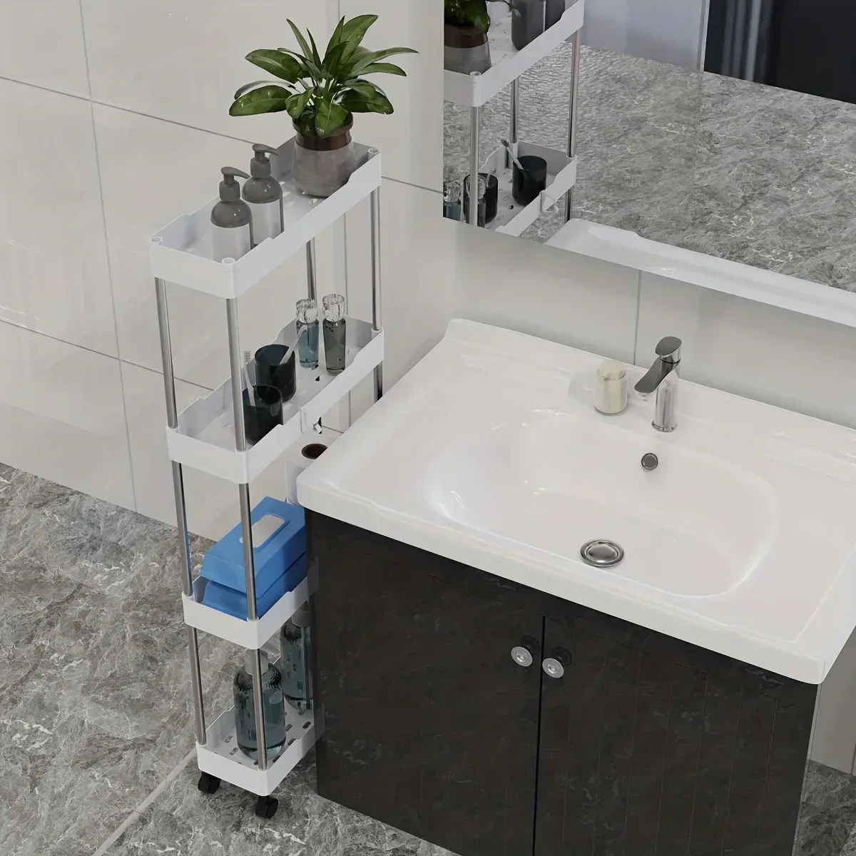 Toilet, bathroom, crevice storage rack, kitchen, narrow cabinet, living room, floor standing crevice rack，1pc 6