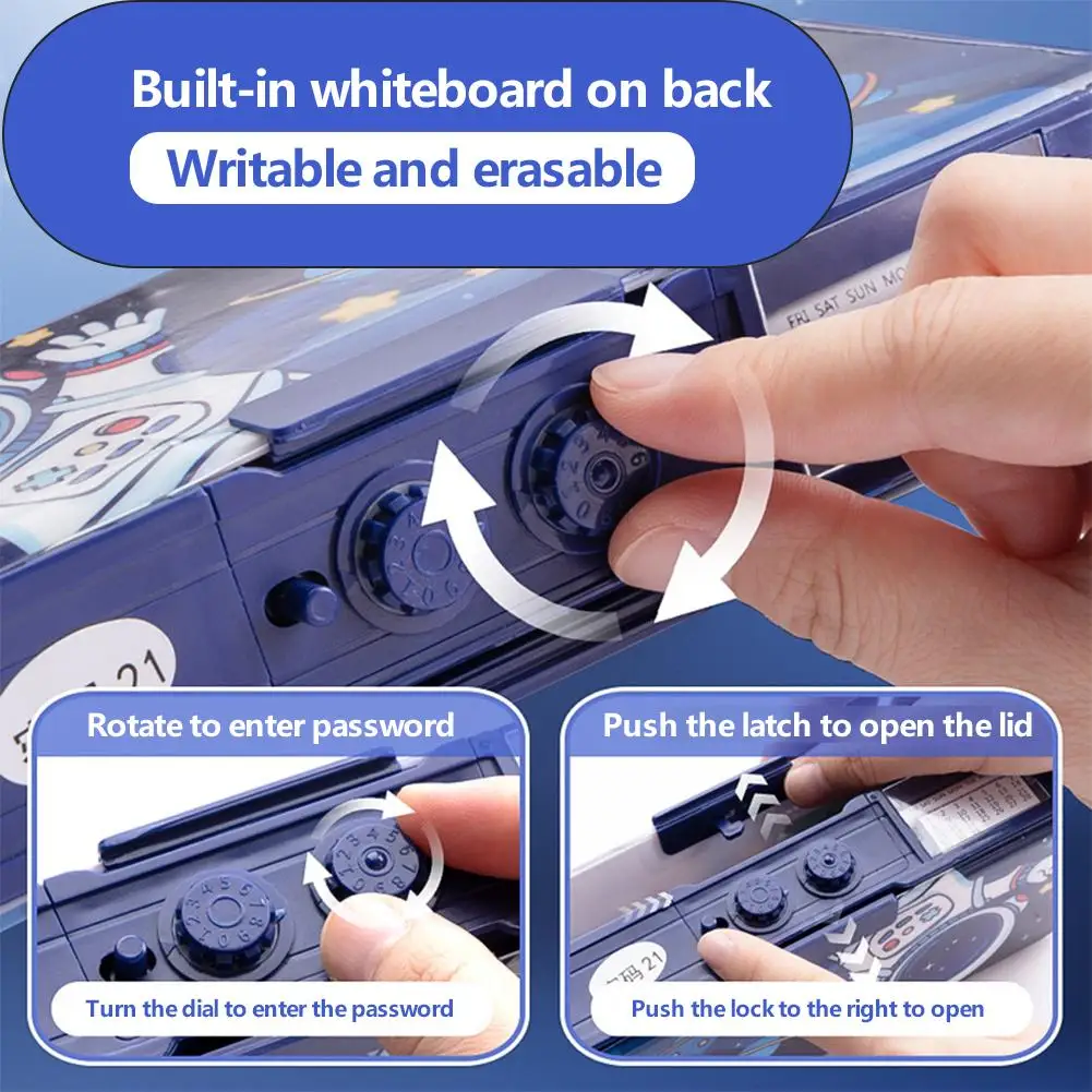 Multifunctional Stationery Box Password Lock Large Capacity Multi-layer Hidden Grid Pencil Sharpener Course Schedule Pencil Case