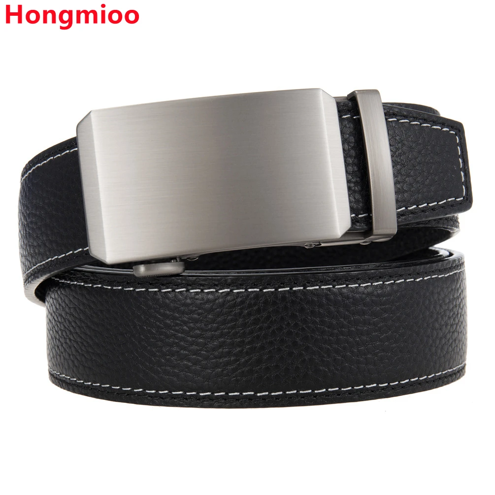 

Простой повседневный мужской кожаный ремень Hongmioo, дизайнерский роскошный ремень из воловьей кожи с храповым механизмом, Высококачественная Автоматическая пряжка из сплава