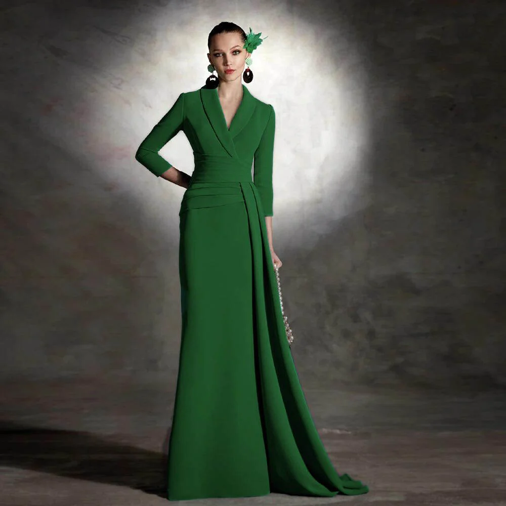 Mother Bride Dresses Mother of the Bride Dress Sheath V-Neck Formal Wedding Guest Dresses Pleated Floor-Length Evening Party Gowns