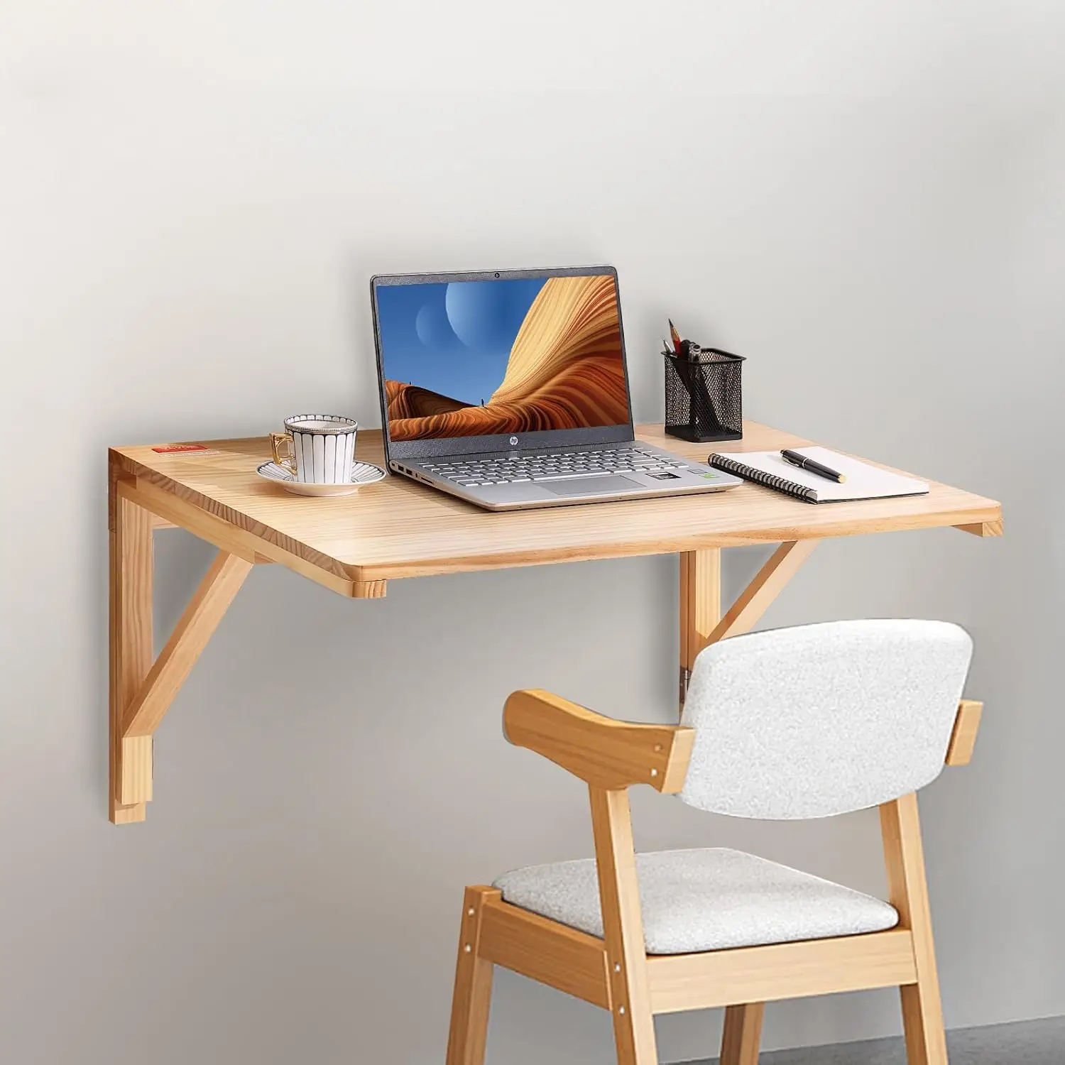 Wall Mounted Folding Table, Wall Mounted Drop Leaf Tables, Solid Wood Floating Desk for Dining, Laundry Room, Office 2