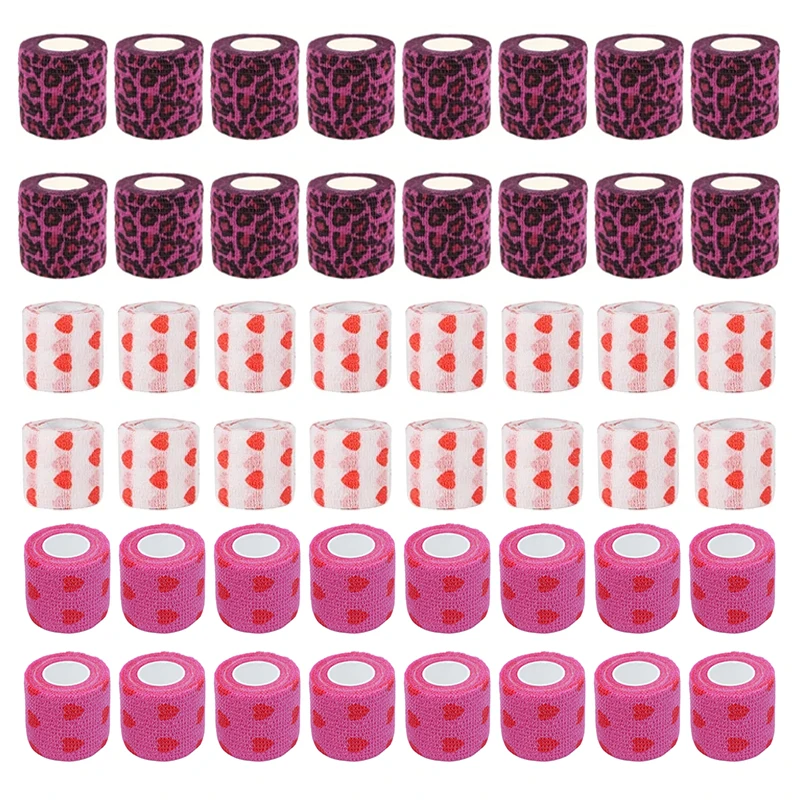 Anti-slip Athletic Bandage White/Pink Heart And Pink Leopard Tape Tattoo Handle Bandage Anti-slip Athletic Nonwoven Self-adhesive Elastic Bandage Grip
