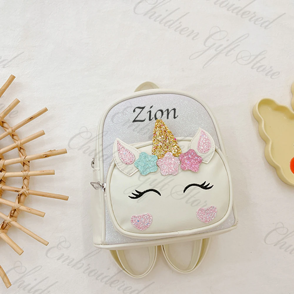 

Pink Unicorn Cartoon Backpack Custom Embroidered Name Toddler School Bag Personalized Kindergarten Girl's Boy's Snack Backpacks