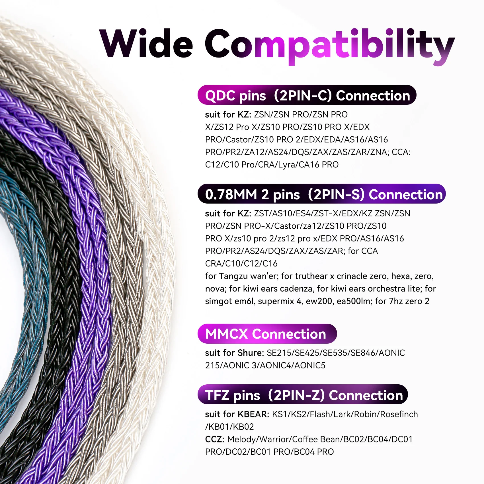 KBEAR JunTian Chord 2 Meters 16 Core Silver-plated OCC HiFi