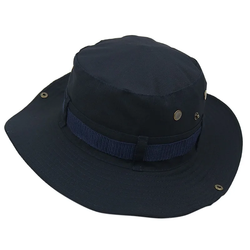 Custom Print Logo Outdoor Sunscreen Big Eaves Camping Bucket Hat Men and Women Denim Sunshade Drawstring Breathable Fishing Cap 4