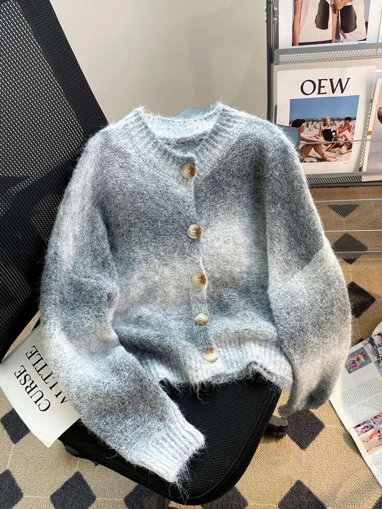 

2023 Women's Clothes Grey Cardigan Knitted Sweater 90s Aesthetic Harajuku Korean Y2k Fashion Vintage 2000s Long Sleeve Sweaters