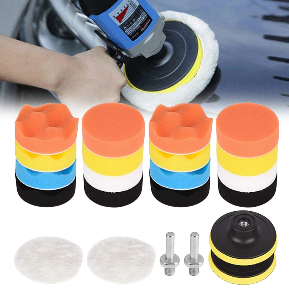 22Pcs 3 Inch Foam Pad Buffer Kit Reusable Car Polishing Pad Sponge Buffer Drill Wheel Polisher for Auto Polishing Sanding Waxing