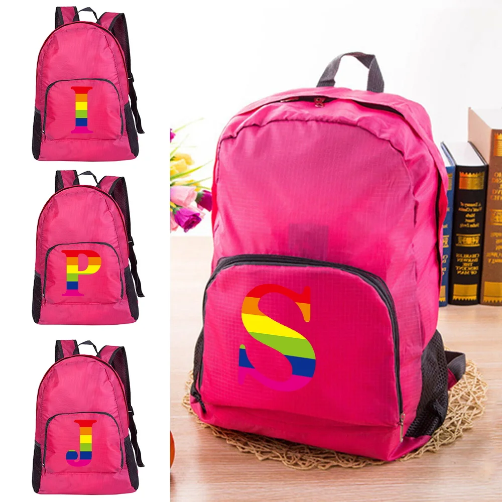 

Nylon Waterproof Travel Backpacks Men Travel Bags Hiking Backpack Outdoor Sport School Bag Rainbow Letter Women Backpack