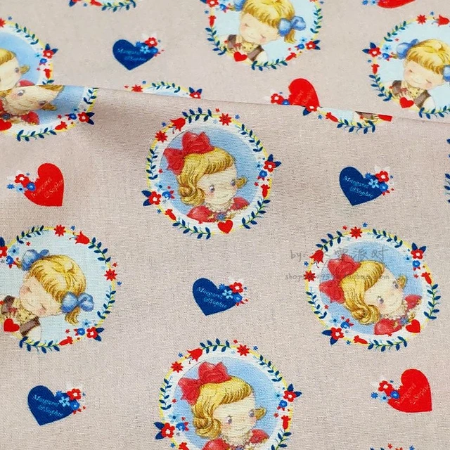 G223 - BTY 1 Yard Cotton Woven Fabric - Retro Cartoon Characters