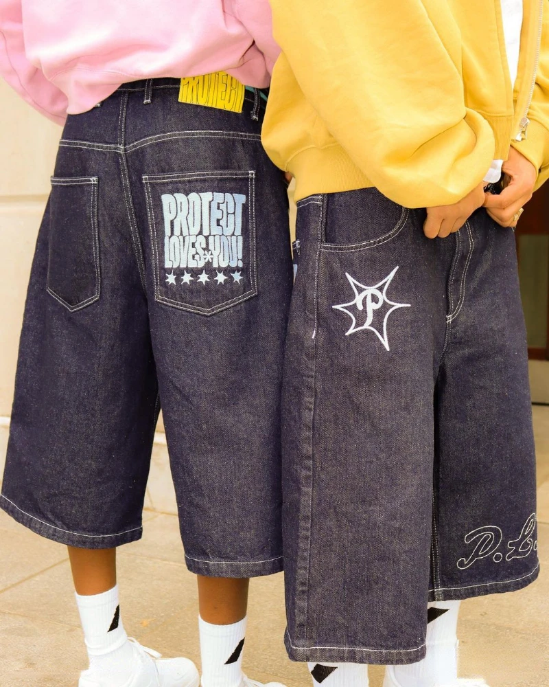 Y2k Shorts for Men Loose Casual Straight Jean Shorts Hip Hop Punk Denim