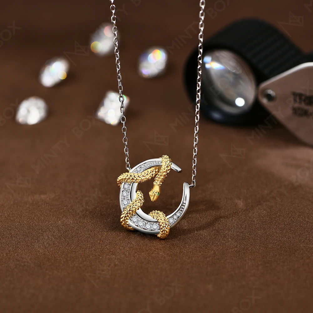 MINTYBOX D Color VVS1 Moon Moissanite Necklace for Women Solid 18K Yellow Gold S925 Silver Snake Pendant 50cm Fine Jewelry Party 3