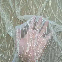 Elegant Beaded Lace Fabric with Sequins for Wedding Dresses, Children's Fashion & More (Sold by the Yard) (Ivory)