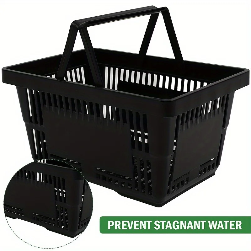 

12PCS Shopping Basket With Plastic Handles, 21L Portable Grocery Basket for Supermarket, Black Storage Basket in Bookshop, Retai