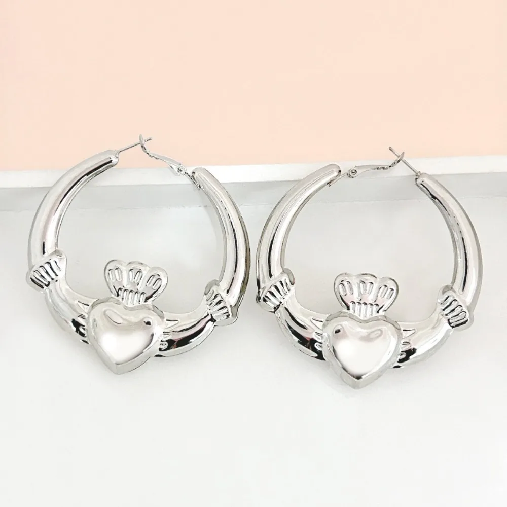 Big Chunky Claddagh Hoop Earrings for Women Crown Heart Design Lovely Statement Jewelry Gift for Valentine's Day 4