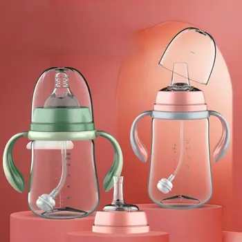 Baby Infant PP Milk Feeding Bottle With Anti-Slip Handle & Cup Cover Water Bottle Wide Mouth Feeding Bottle