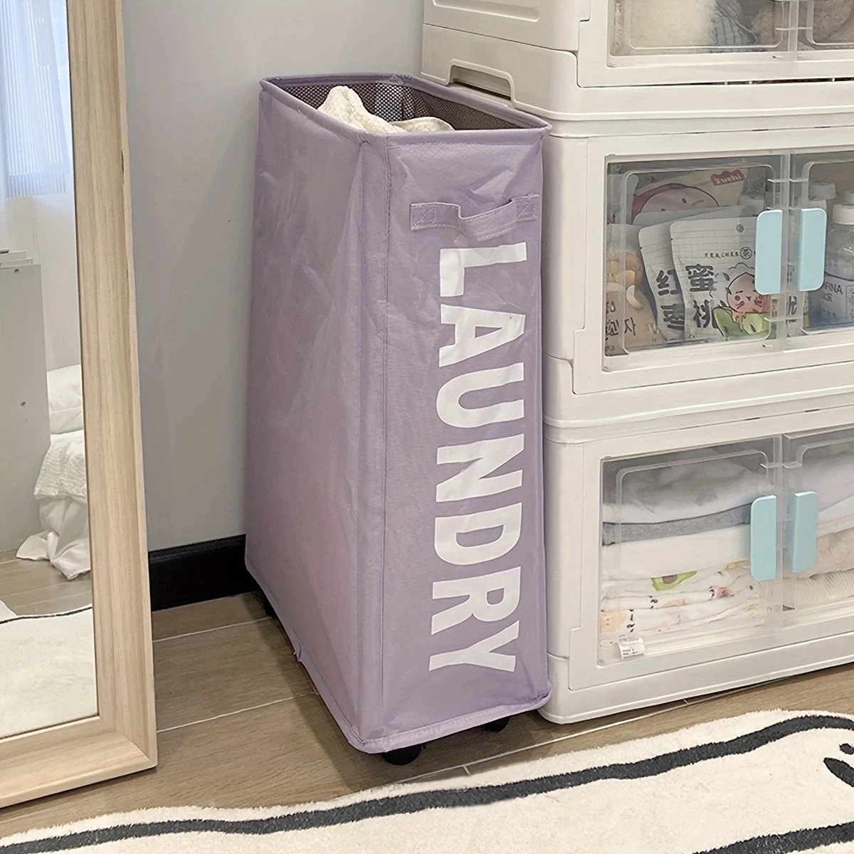 1pc - Large Waterproof Laundry Basket with Pulleys - Foldable, Multi-Purpose Storage for Bathroom, Laundry Room & Dorms