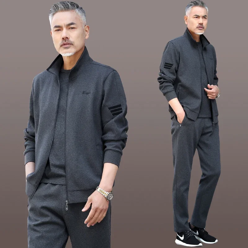 Middle-Aged and Elderly Sports Suit Men's Spring and Autumn New Daddy Autumn Outfit Casual Sportswear Men's Three-Piece Suit 1Pc women spring wide leg jeans summer loose daddy pants slim light blue casual trousers clothes korean style new fashion streetwear