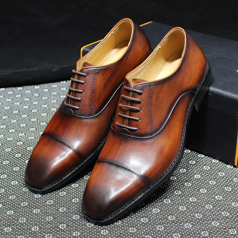 

Classic Men's Oxfords Genuine Leather Office Dress Shoes for Men Lace-up Cap Toe Wedding Party Formal Shoes Handmade Male Oxford