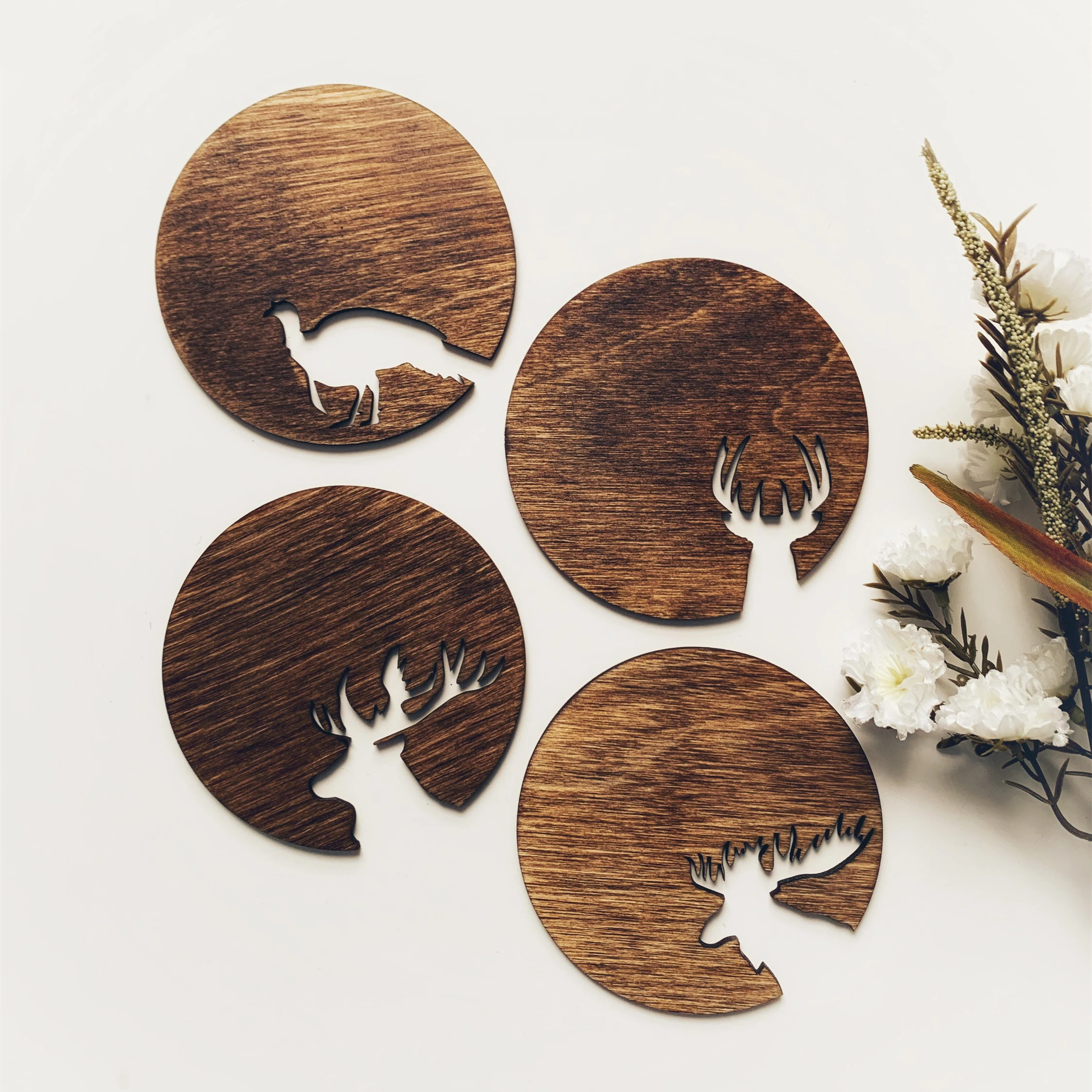 LaserCutWoodCoastersWildlifeElkCoastersHomeDecorBalticBirch
