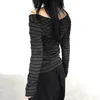 Lamuusaa Grunge Top y2k Clothes Women Cybercore Striped Off Shoulder Long Sleeve T Shirt 2000s Gothic Clothing Fall Streetwear 2