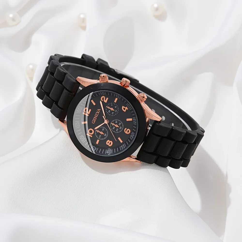 2Pcs Luxury Women's Watch Set Fashion Luxury Elegant Alloy Wristwatch Silicone Strap Couple Watch Men Quartz Holiday Gifts