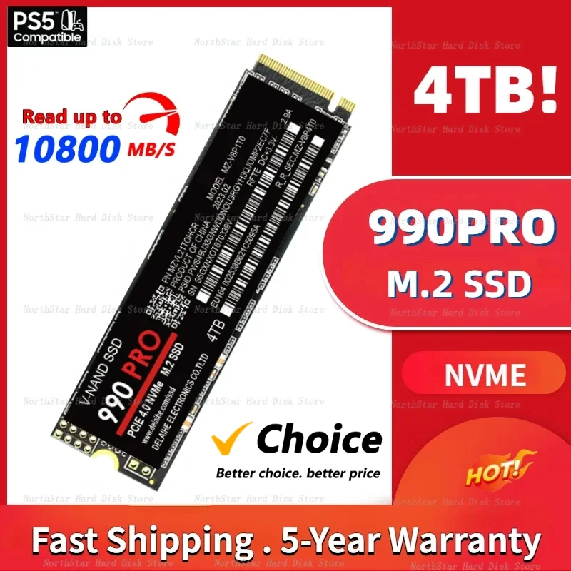 

SSD NVMe M2 1TB 2tb Hard Drive 990PRO Internal Solid State Drives M2 Nvme Pcie4 0 10800Mb/s Ssd Nvme M2 4TB Ssd Hard Drive Ps5