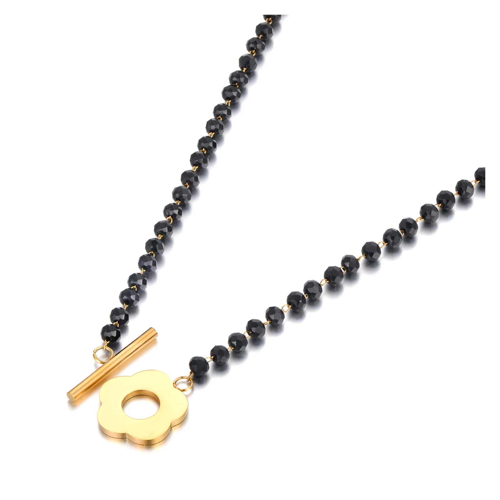 Lokaer Mode Schwarz CZ Kristall Charme Halsketten Für Frauen Edelstahl Weiße Perle Link Kette Böhmischen Strand Halskette N22083_voghion.com