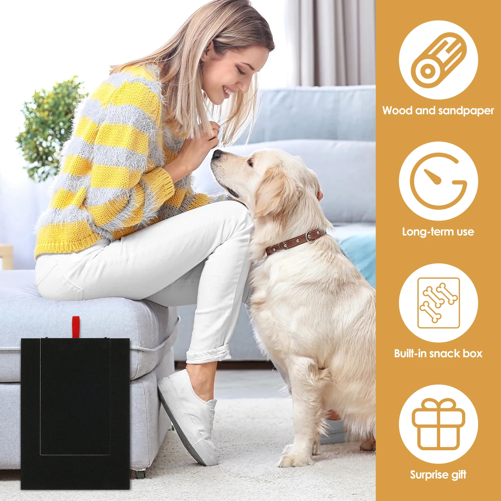 Dog Nail Scratch Pad Wooden Dog Nail File Board with Built-in Snack Box Sandpaper Puppy Grinding Pad Sturdy Sandpaper Deck