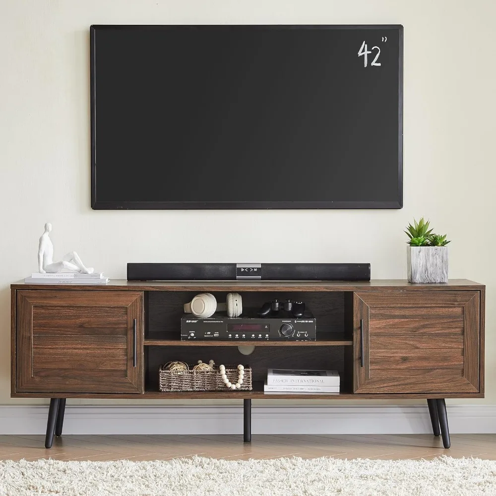 

Wood TV Stand With Storage Cabinet and Open Shelf for Televisions Up to 65