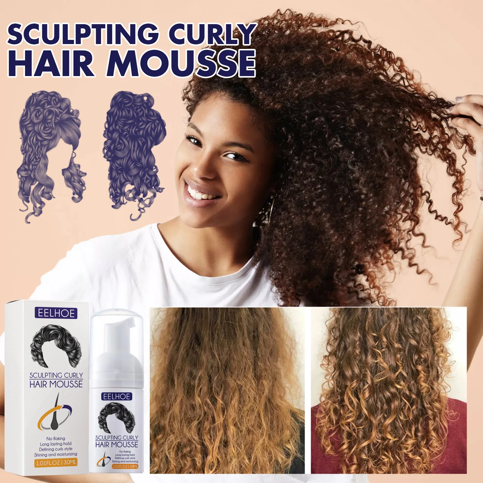 Hair Curl Mousse Natural Curl Boost Sculpting Hair Bounce Cream Female Repair Curling Essence Creme Para Cabelo Cacheado