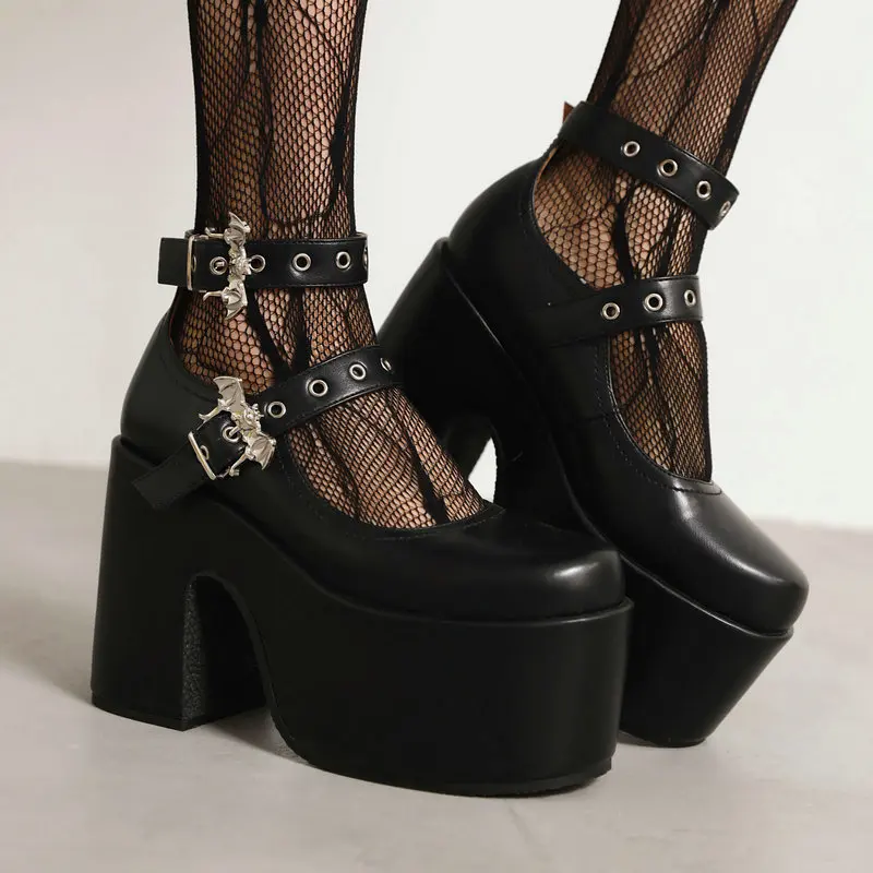 

ippeum Chunky High Heels Mary Janes Pumps For Women Summer Punk Cosplay Casual Black Ladies Gothic Platform Shoes