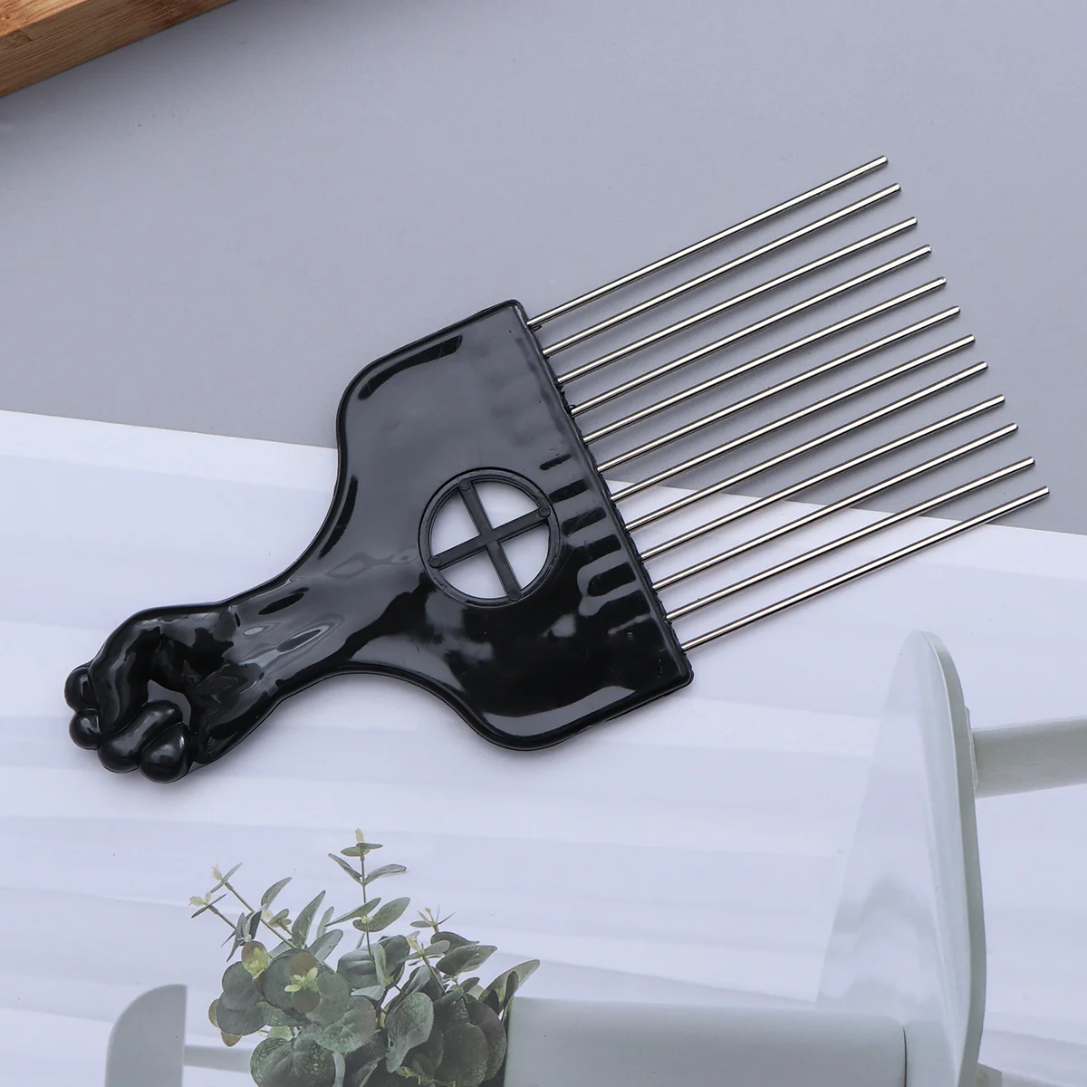 

Afro Pick Comb Detangling Comb Hairdressing Rake Slick Styling Hair Brush Wide Braid Comb Metal Black 17x66x12cm