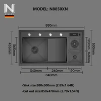 N8850XN Multifunctional Glass Rinser Stepped Stainless Steel Nano Single Bowl Kitchen Sink 2