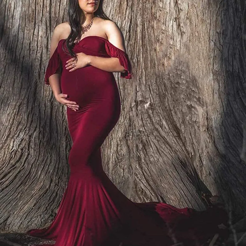 Shoulderless cotton Maternity Dresses For Photo Shoot Sexy Cross V-neck Pregnancy Dress For Pregnant Women Clothes Pregnancy Dr