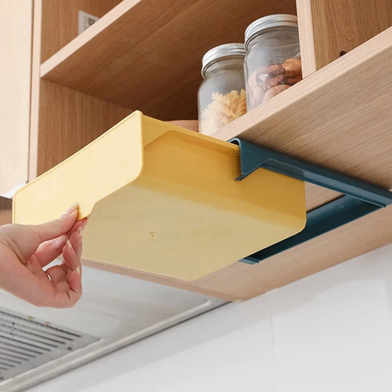 Description Picture 6 of itemSelf-Adhesive Storage Drawer Punch-free Under Desk Storage Box Hanging Organizer School Stationery Case Pencil Tray Holder