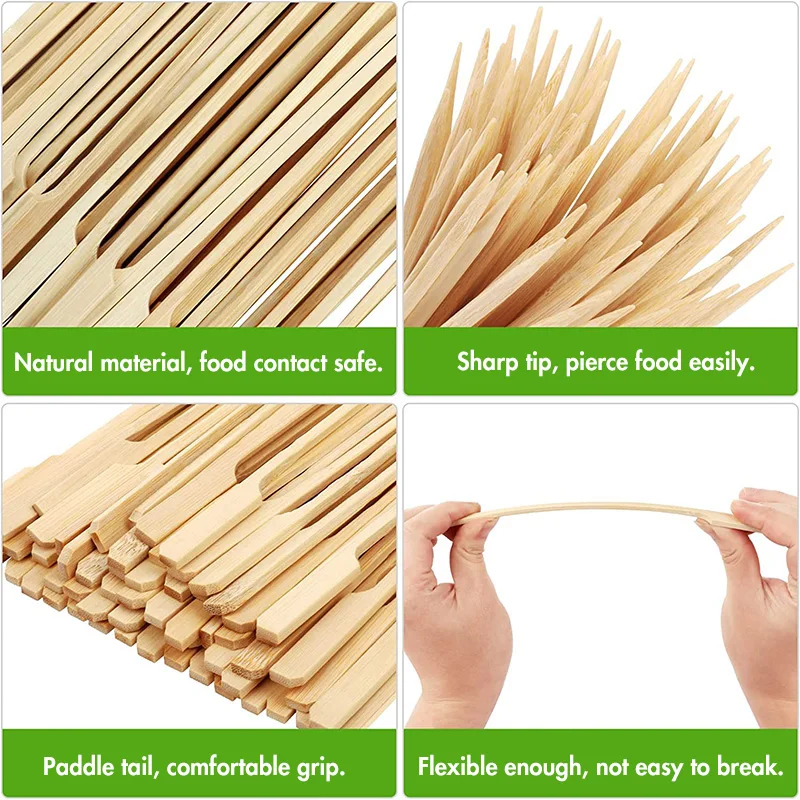 Barbecue Skewers 100Pcs Natural Bamboo Skewer Sticks Wooden Barbecue Skewers for Appetizers Fruit Sausage Snacks-BBQ Accessories