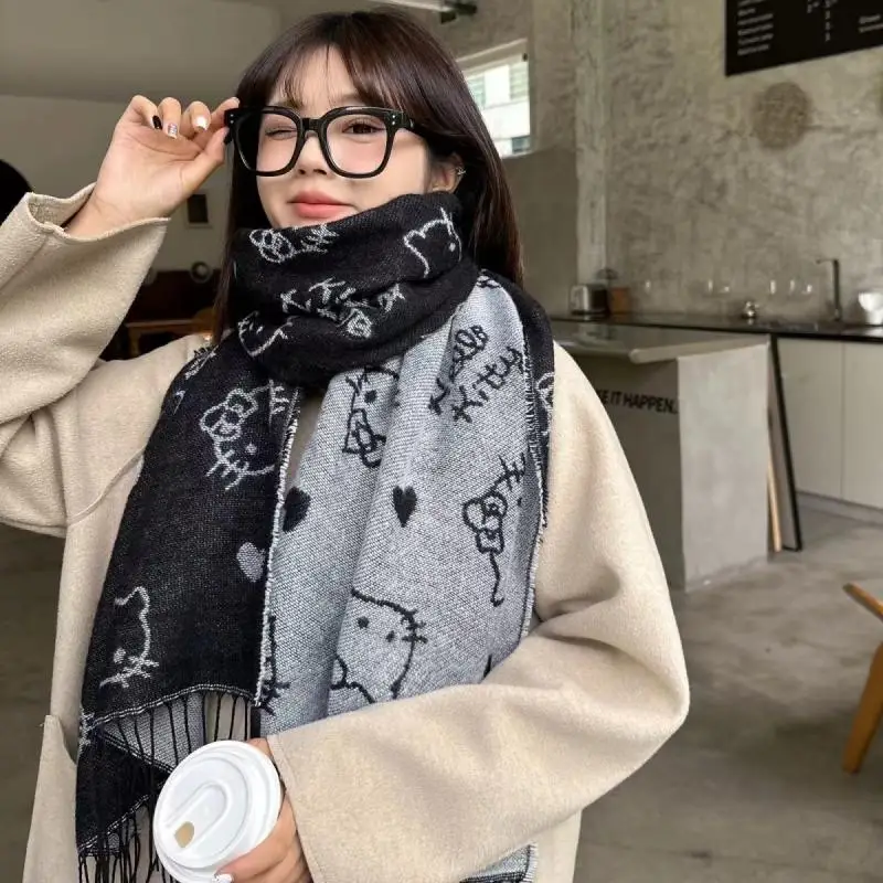 Sanrios Hello Kittys Scarf Kawaii Japanese Style Scarf Lolita Uniform Decoration Winter Keep Warm Anime Cartoon Girls Gift