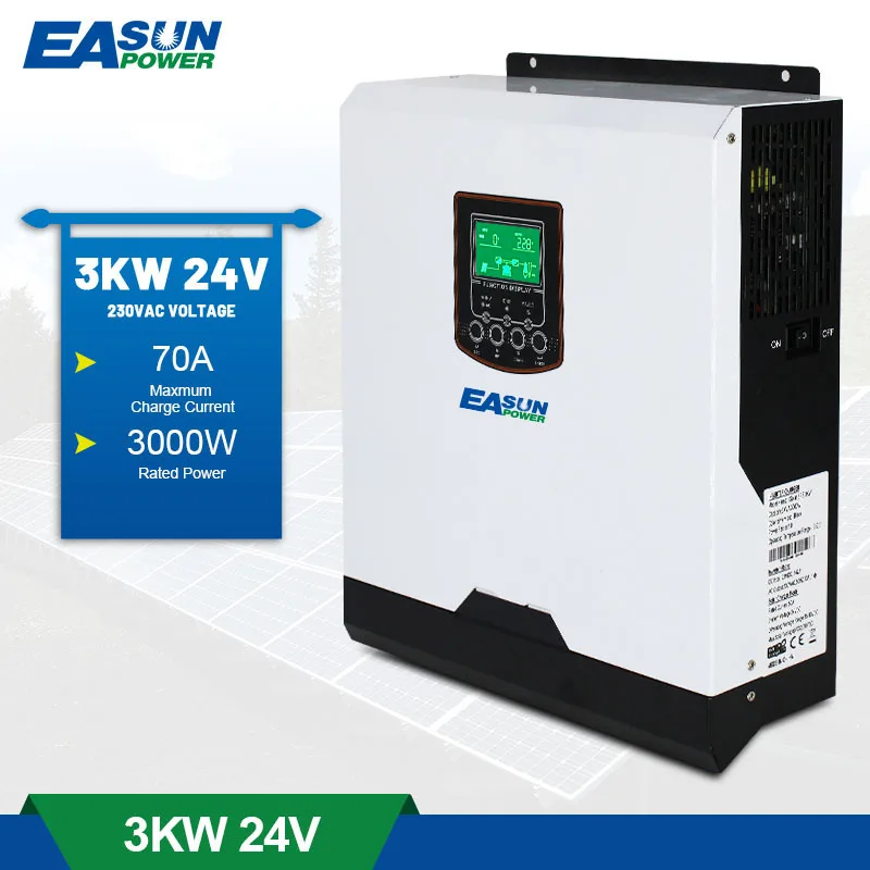 EASUN POWER Solar Inverter 3KVA 24V 50Hz/60Hz Hybrid Inverter 230VAC Pure  Sine Wave 50A PWM Battery Charge inversor - AliExpress