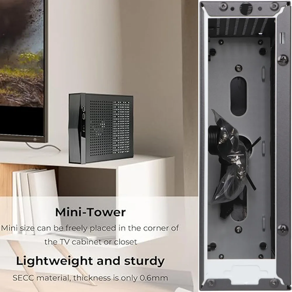 섀시 컴퓨터 케이스 미니 타워 다중 표면 방열판 미니 ITX 마더보드용 강력한 방열 HTPC 170*170mm 케이스