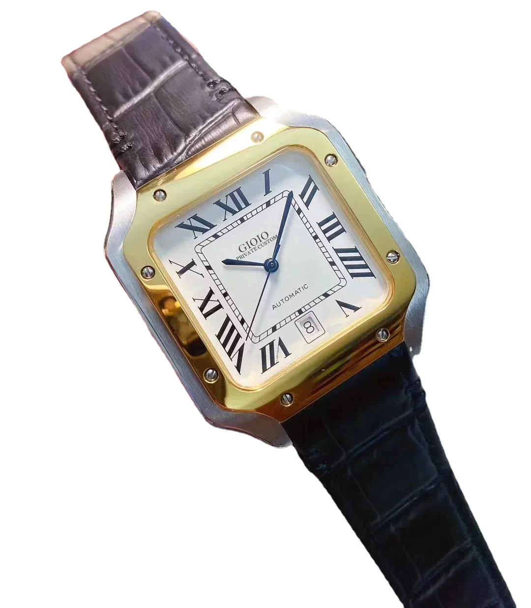 

Luxury New Men Automatic Mechanical Watch Gold Black Leather Fashion Watches