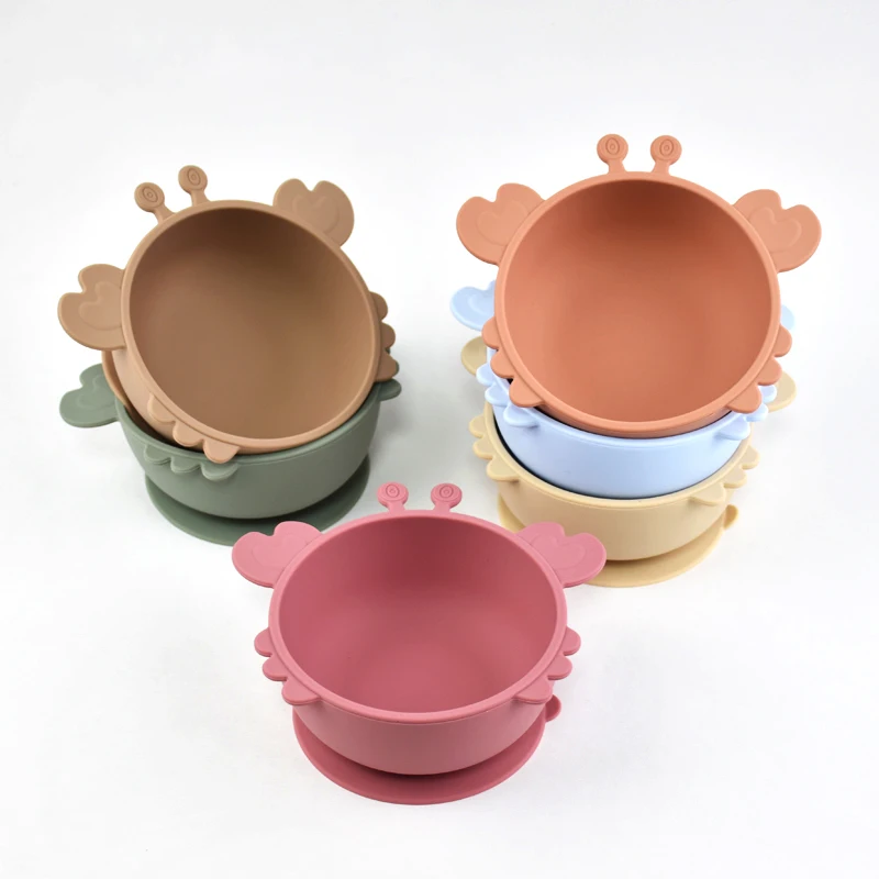 Children Dining Plate Cartoon Crab Suction Cup Anti Slip Food Grade Silicone Baby Self Feeding Training Complementary Food Bowl 5