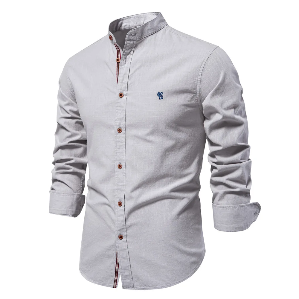 2025 New 100% Cotton Linen Shirt Men Embroidery Br...