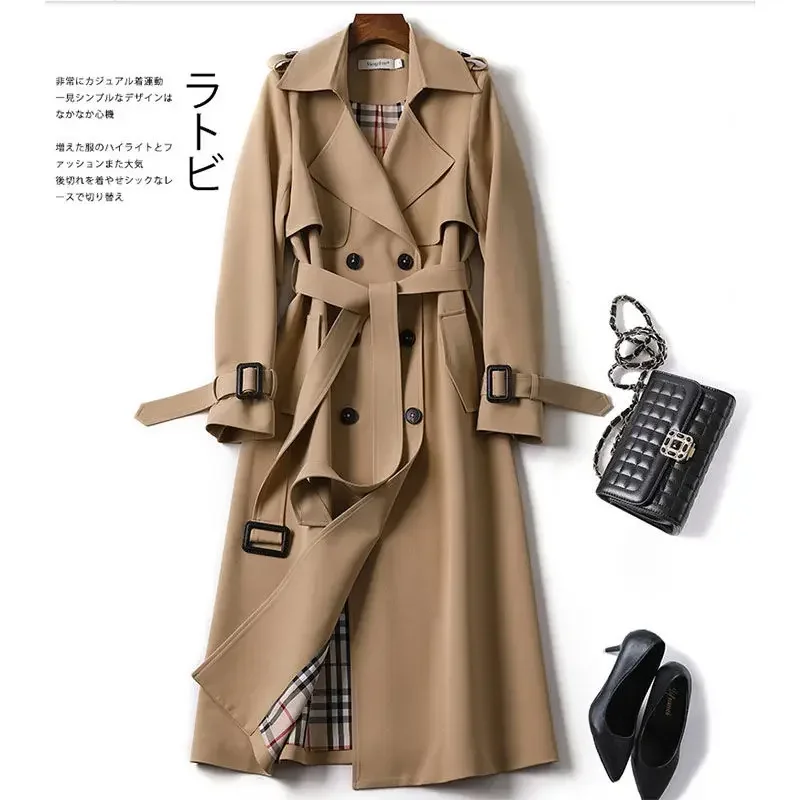 

Spring and Autumn New Double Layer Windbreaker Mid-Length Version British Style Vintage Casual Loose Coat Over The Knee Overcoat