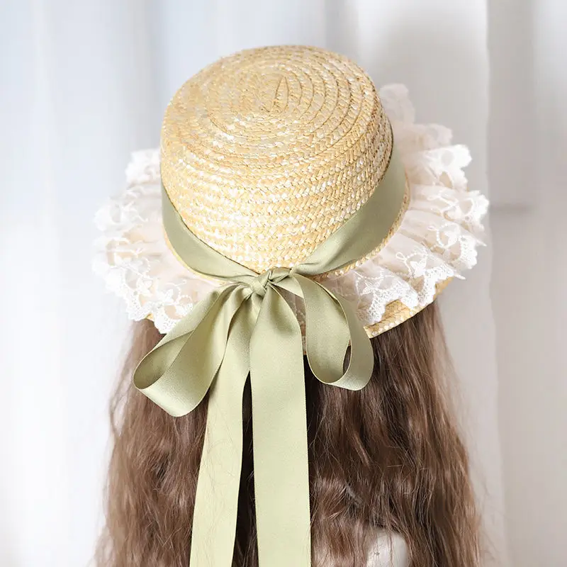 

Lolita Straw Hat Women's Summer Versatile Pastoral Bow Ribbon Sunshade Hat Beach Hat New Spring 2023 Gentle Hat with Lace Women