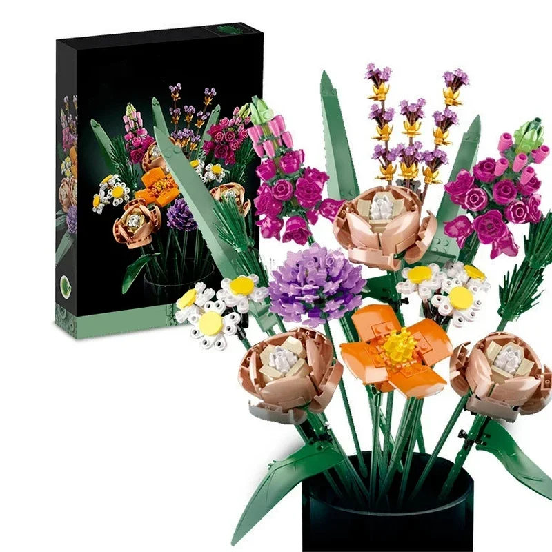 Building Blocks Toy Romantic Rose Flower Bouquet 10280 Creative Home Desk Plant Decoration Assemble Bricks Gifts For Girls Lady