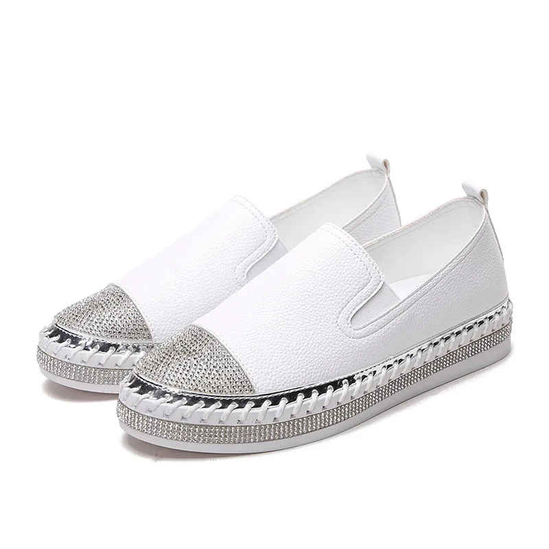 Brand Sneakers Patchwork Espadrilles Shoes Woman Microfiber Leather Creepers Flats Ladies Loafers White Leather Moccasins