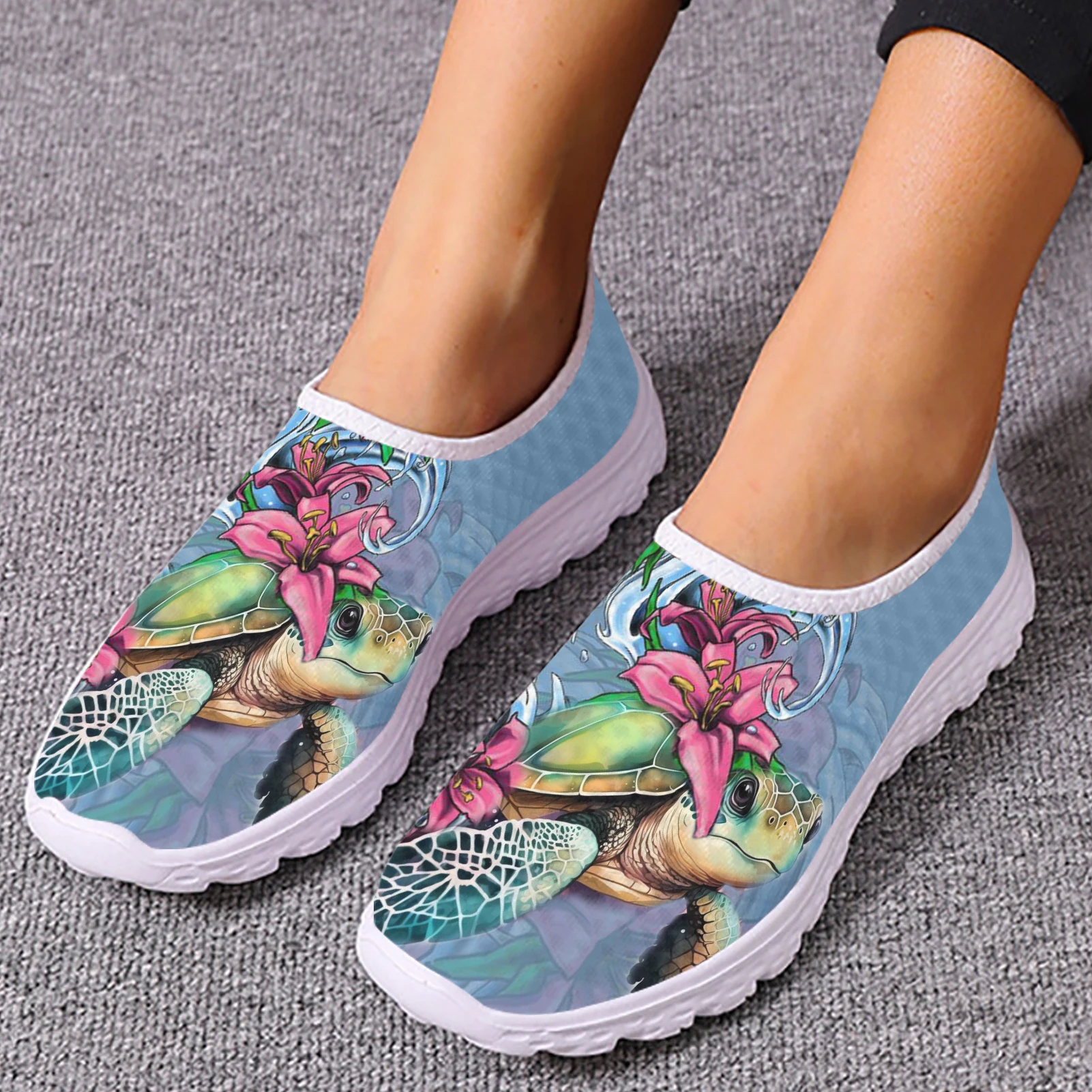 

INSTANTARTS Polynesian Turtle Loafers Hibiscus Print Shoes Hawaiian Flower Comfortable Slip-on Women's Shoes Mesh Shoes Footwear