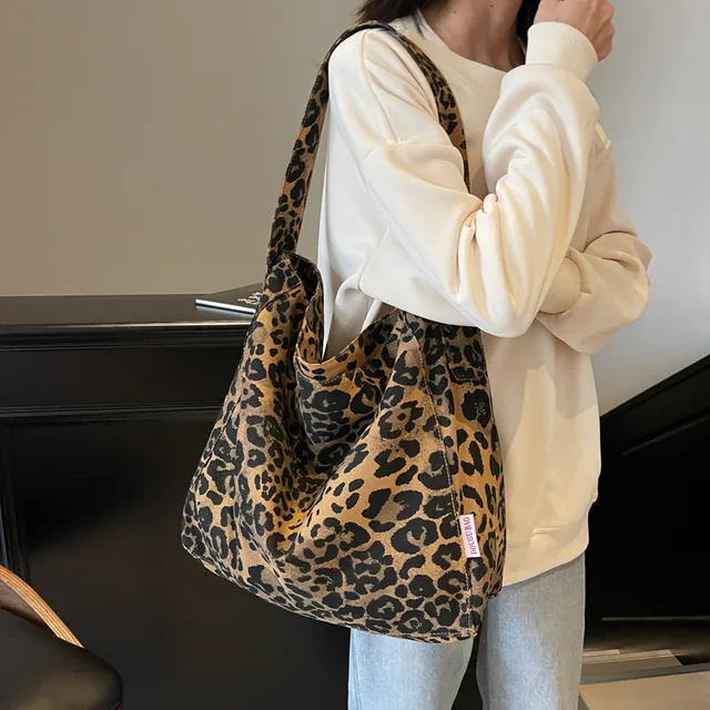 Sac à Main Vintage en Toile Léopard pour Femme, Grand Fourre-Tout de Styliste à la Mode, 2025 1
